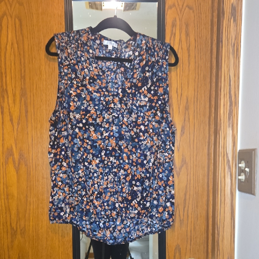 Nine Britton Floral Sleeveless Blouse - Navy and Orange